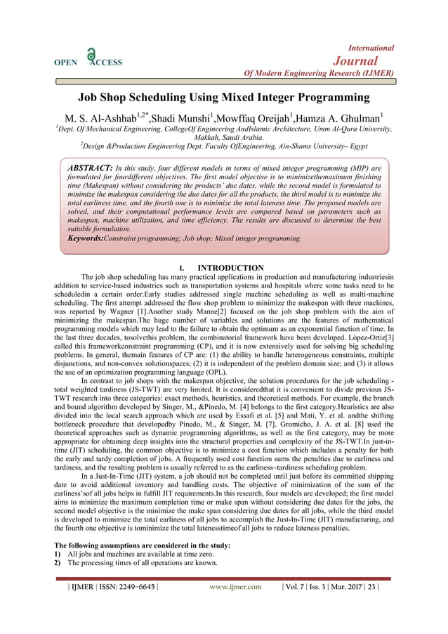 Job Shop Scheduling Using Mixed Integer Programming | PDF