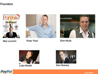 Founders
Peter ThielMax Levchin Elon Musk
Luke Nosek Ken Howery
 