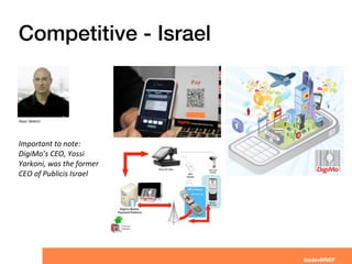 Competitive - Israel
Important	
  to	
  note:	
  
DigiMo’s	
  CEO,	
  Yossi	
  
Yarkoni,	
  was	
  the	
  former	
  
CEO	
  of	
  Publicis	
  Israel
Yossi Yarkoni
 