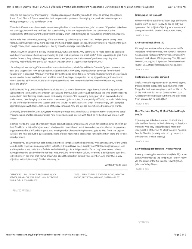 Farm to Table 3 SOUND FRESH CLAMS & OYSTERS Washington Restaurant