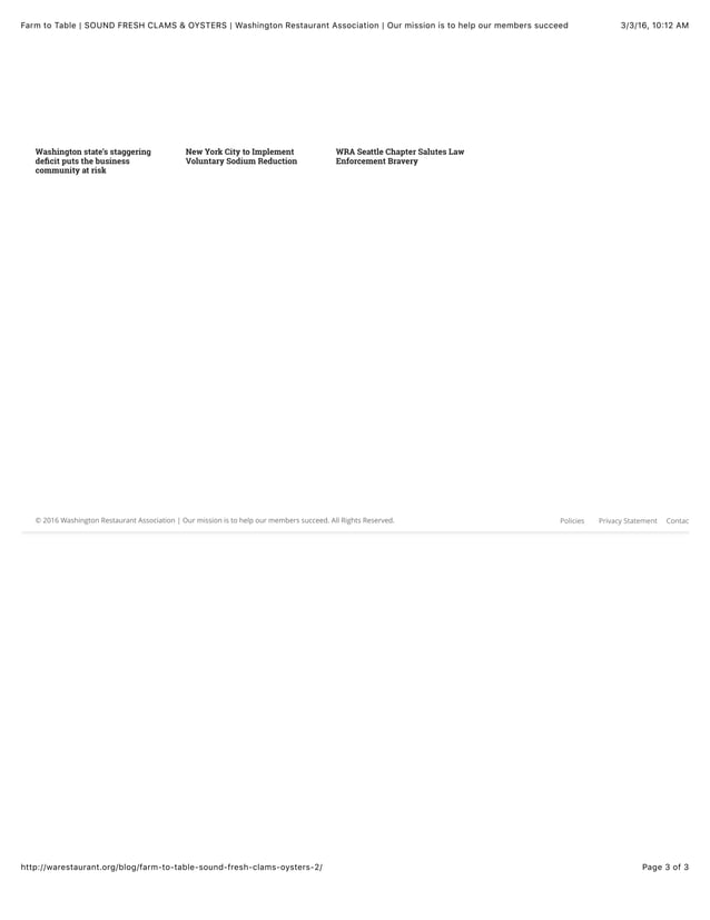 Farm to Table 3 SOUND FRESH CLAMS & OYSTERS Washington Restaurant