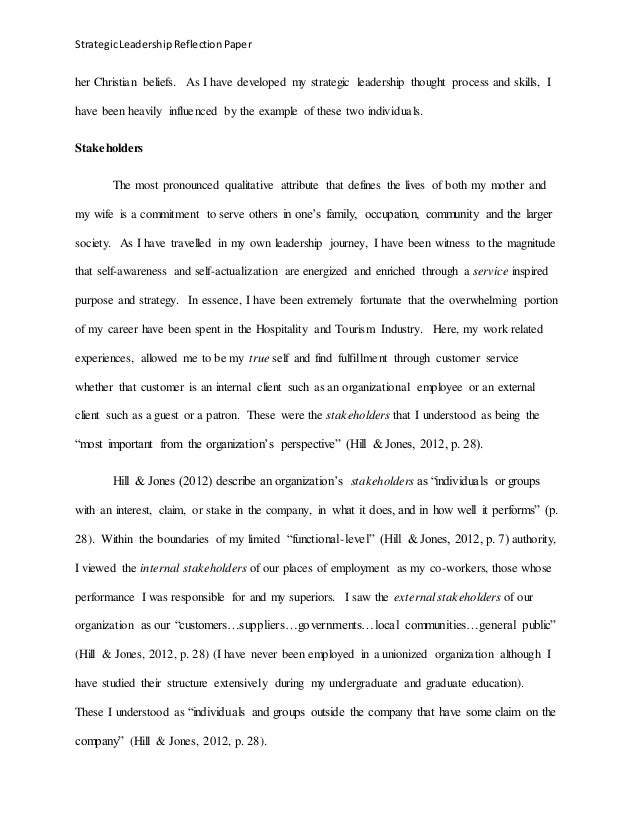 Ldr 6140 Strategic Leadership Reflection Paper