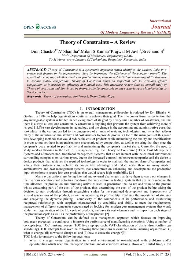 Theory of Constraints – A Review | PDF
