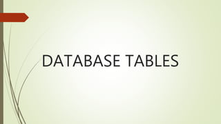 DATABASE TABLES
 