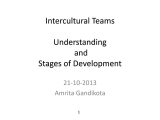 Intercultural Teams
Understanding
and
Stages of Development
21-10-2013
Amrita Gandikota
1
 