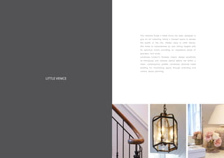 LITTLE VENICE
This restored Grade II listed home has been designed to
give an art collecting family a tranquil space to escape
the bustle of the city. Hidden away in Little Venice,
this home is characterised by vast ceiling heights with
its spacious rooms providing an impressive sense of
grandeur and scale.
Landmass London's timeless classic design sensitively
re-introduces and restores period details set within a
fresh, contemporary palette. Landmass obtained listed
building for maximising space through extending and
careful space planning.
 