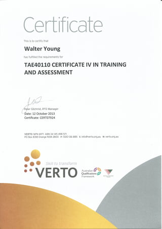 TAE40110-WFY Certificate