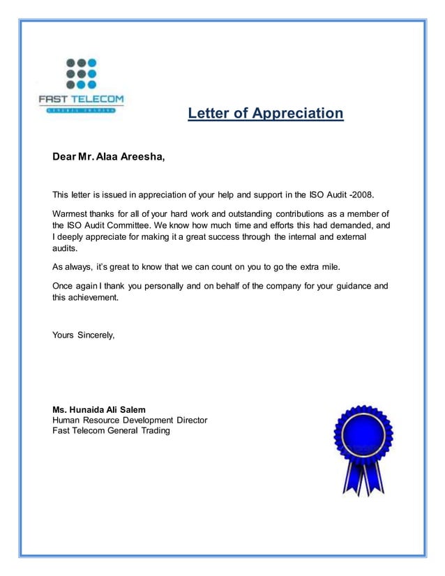Letter of Appreciation- Alaa Areesha | DOCX
