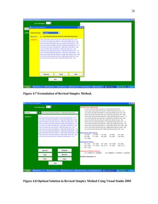 28
Figure 4.7 Formulation of Revised Simplex Method.
Figure 4.8 Optimal Solution in Revised Simplex Method Using Visual Studio 2005
 
