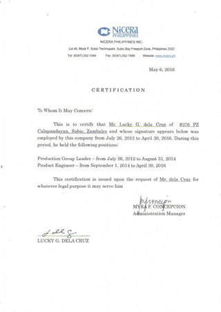Certificate of Employment NPI