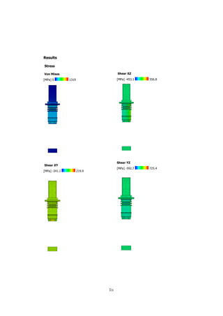 Results
Stress
Von Mises
[MPa] 0 1319
Shear XY
[MPa] -341.1 219.9
Shear XZ
[MPa] -453.1 556.8
Shear YZ
[MPa] -592.7 725.4
lix
 