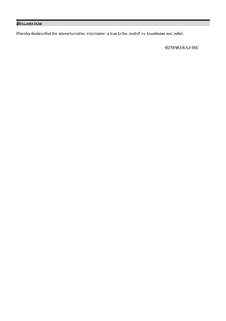DECLARATION:
I hereby declare that the above-furnished information is true to the best of my knowledge and belief.
KUMARI RASHMI
 