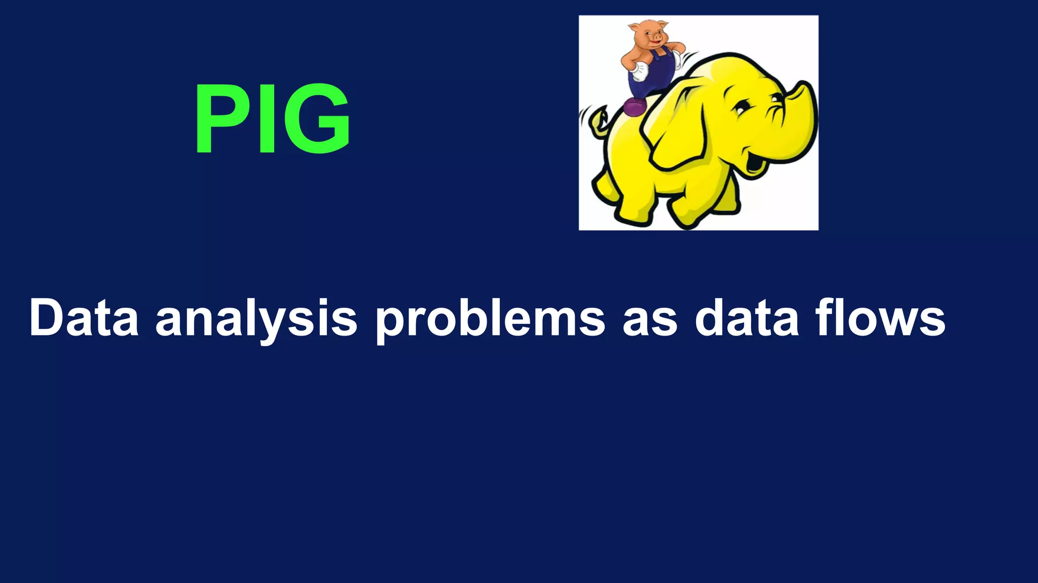 PIG
Data analysis problems as data flows
 