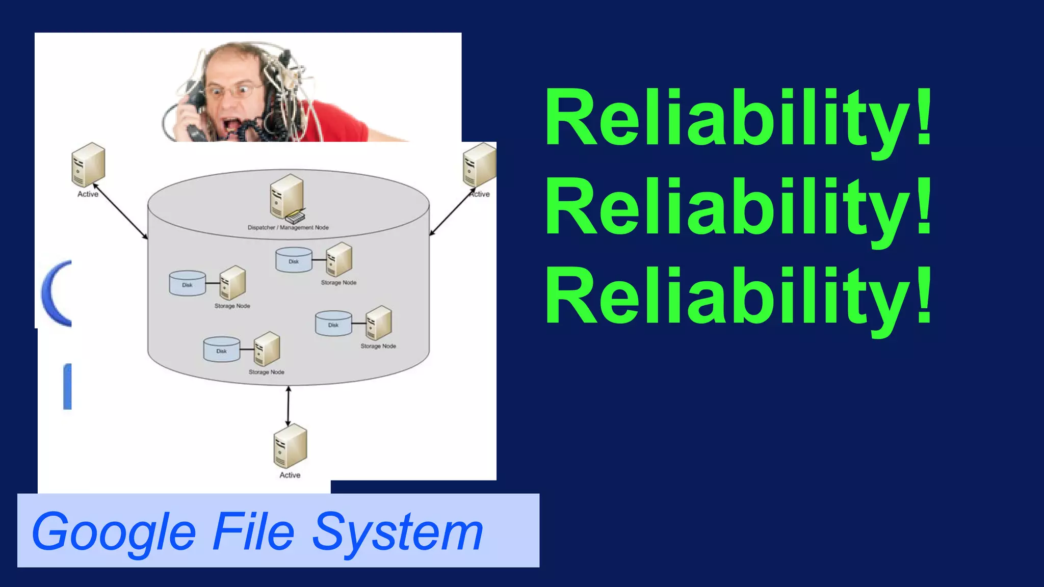 Reliability!
Reliability!
Reliability!
Google File System
 