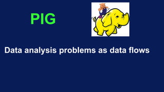 PIG
Data analysis problems as data flows
 