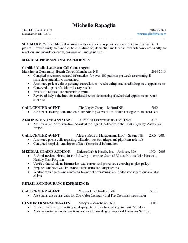 resume for michelle rapaglia