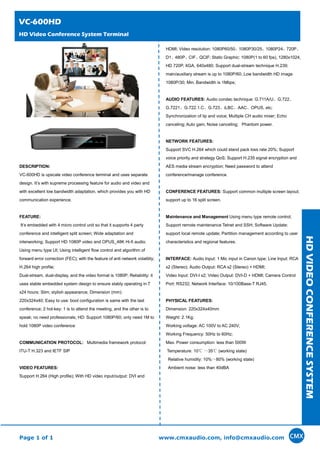 VC-600 HD Video Conference System | PDF