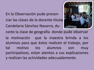 Se les llevó  a los alumnos un ejemplo de receta y ellos también tenían que llevar a clase algunos ejemplos a partir de ahí se comenzó a trabajar con la temática.Recibí mucho apoyo de la docente titular, pues  me ayudó en mantener el orden dentro del grupo mientras  que yo atendía a los alumnos .Lo que me agradó de los alumnos al trabajar con                                     esta materia es que siempre                                      cumplieron  con  los materia-                                    les solicitados que generaron                                      se trabajara  adecuadamente                                    durante la actividad.