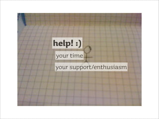 help! :)
your time
your support/enthusiasm
 