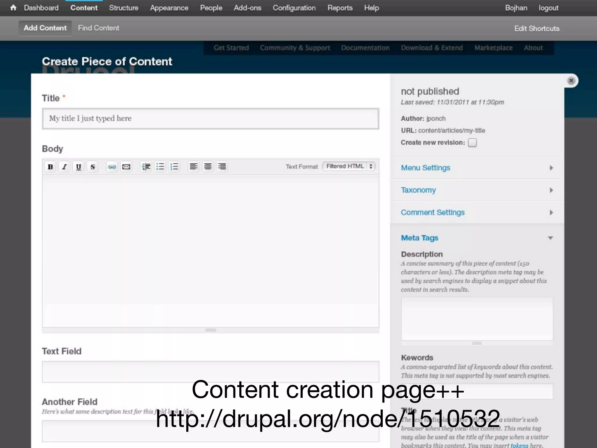 Content creation page++
http://drupal.org/node/1510532
 