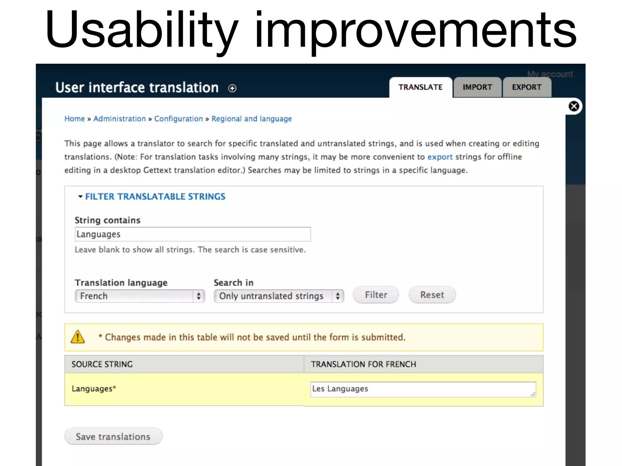 Usability improvements
 