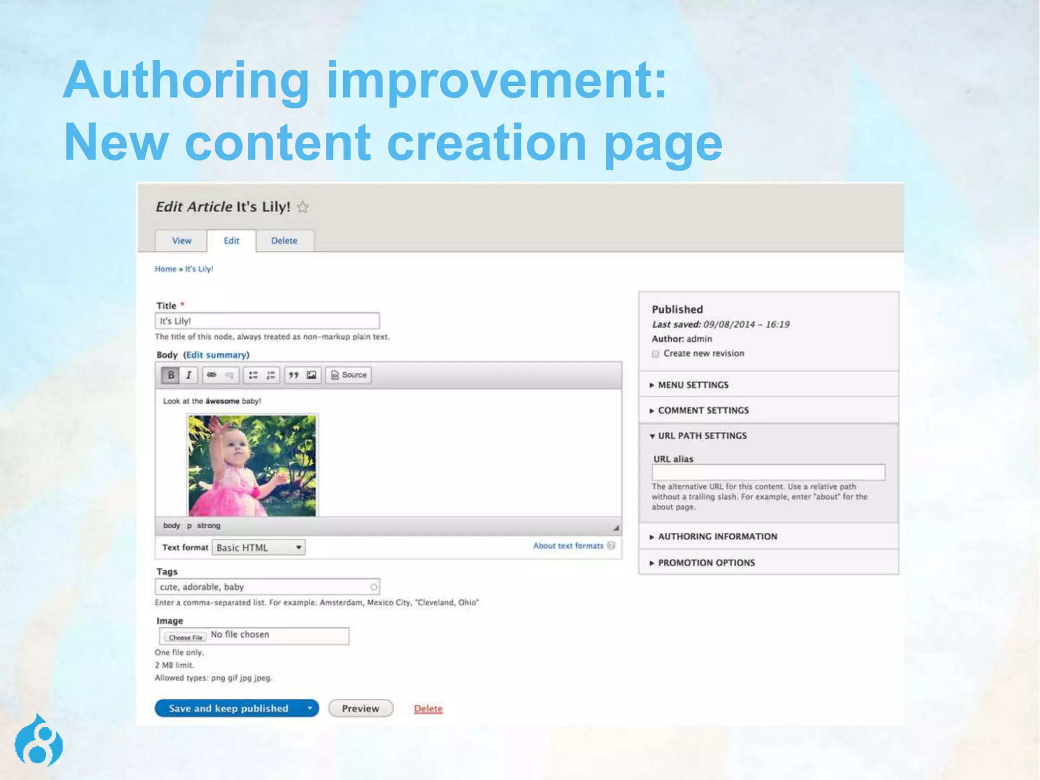 Authoring improvement:
New content creation page
 