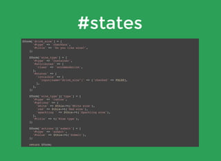 #states
$form['drink_wine'] = [
'#type' => 'checkbox',
'#title' => 'Do you like wine?',
];
$form['wine_type'] = [
'#type' => 'container',
'#attributes' => [
'class' => 'accommodation',
],
'#states' => [
'invisible' => [
'input[name="drink_wine"]' => ['checked' => FALSE],
],
],
];
$form['wine_type']['type'] = [
'#type' => 'radios',
'#options' => [
'white' => $this->t('White wine'),
'red' => $this->t('Red wine'),
'sparkling ' => $this->t('Sparkling wine'),
],
'#title' => t('Wine type'),
];
$form['actions']['submit'] = [
'#type' => 'submit',
'#value' => $this->t('Submit'),
];
return $form;
 