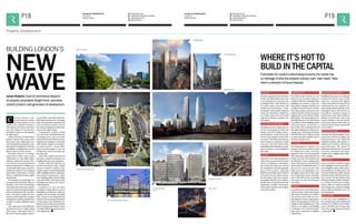 P18 FUTURE OF CONSTRUCTION 
FUTURE OF CONSTRUCTION 
RACONTEUR.NET 
25/06/14 
25/06/14 
P19 EDITION #0265 EDITION #0265 
/COMPANY/RACONTEUR-MEDIA 
/RACONTEUR.NET 
@RACONTEUR 
1 
i 
f 
t 
RACONTEUR.NET 
/COMPANY/RACONTEUR-MEDIA 
/RACONTEUR.NET 
@RACONTEUR 
1 
i 
f 
t 
Property Development 
NEW 
WAVE WATERLOO 
WHERE IT’S HOT TO 
BUILD IN THE CAPITAL 
Fortunately for London’s rebounding economy, the capital has 
no shortage of what the property industry calls “oven-ready” sites. 
Here’s a selection of future hotspots 
BUILDING LONDON’S 
James Roberts, head of commercial research 
at property consultants Knight Frank, overviews 
central London’s next generation of development 
Central London’s com-mercial 
property market 
is being shaped by two 
realities. The capital’s economy is 
rebounding, but recent years have 
seen the volume of new develop-ment 
fail to keep pace with demand 
for office space. 
While on the face of it the London 
skyline is littered with cranes, more 
than 40 per cent of office space cur-rently 
being built is already let to ten-ants 
ahead of completion. If we look 
at buildings completing this year the 
figure is close to 50 per cent let. 
Presently there is 4.5 million 
square feet of office space under 
construction on a speculative basis, 
without a tenant yet secured. How-ever, 
the last year has seen firms in 
central London take 5.5 million sq ft 
of new-build office space, partly by 
raiding the pipeline and acquiring 
space under construction, so clearly 
there is a mismatch between supply 
and demand. 
The situation is of particular con-cern 
given that demand for offices is 
growing. A new wave of technology 
and creative firms has been expand-ing 
in the capital, forming the largest 
source of demand for the last three 
years. Tech giants Google and Ama-zon 
have both acquired new London 
headquarters and then decided they 
needed to acquire additional space 
on top. 
Also, after years in the doldrums, 
the financial sector is again taking 
office space, with major deals in 
the City by fund managers Schrod- 
ers and M&G, and Dutch bank ING. 
With financial demand re-emerging, 
other City industries drawing work 
from the finance industry, such as 
law and accounting, have been more 
active in the office market. 
Consequently, London is faced 
by a new wave of demand from the 
technology sector, just as its tradi-tional 
financial and business services 
industries are starting to re-enter the 
office market. Supply is consequent-ly 
under pressure. Vacant office 
space currently equates to 7 per cent 
of built stock, down from 11 per cent 
five years ago. 
Given these supply and demand 
pressures, property developers are 
readying the next wave of projects. 
Former industrial districts can 
provide developers with a blank 
canvas on which to build in scale. 
Another option is redeveloping older 
office buildings which are approach-ing 
technical obsolescence. There 
was a building spike in the late-1980s 
and early-1990s, and many of the 
buildings from this era are ripe for 
redevelopment. 
Demand up to now has been 
strongest in trendy districts, such as 
Shoreditch and Fitzrovia, which are 
popular with technology and media 
firms. However, increasing financial 
demand will encourage developers 
to look again at the traditional core 
districts, such as the area around the 
Bank of England and Mayfair, which 
is popular with hedge funds and pri-vate 
equity firms. 
Recently approved by the Secretary 
of State, the 1950s Shell Centre is set 
to be redeveloped as One and Two 
Southbank Place, with 550,000 sq 
ft of office space, 764 homes and 
80,000 sq ft of retail space. A rede-velopment 
of the nearby Elizabeth 
House site will deliver 740,000 sq 
ft of office space and 142 homes 
adjacent to Waterloo mainline rail-way 
station. 
NINE ELMS AND BATTERSEA 
The Battersea Power Station site is to 
see the development of 3,500 new 
homes, 1.6m sq ft of offices, plus re-tail 
and leisure, on the 42-acre site. 
Work on the extension of the North-ern 
Line to Nine Elms and Battersea 
Power Station is expected to begin 
next year. Also the United States 
and Netherlands embassies are plan-ning 
to relocate to new buildings in 
Nine Elms. 
VICTORIA 
Demolition and redevelopment of 
older stock on and around Victoria 
Street is resulting in a transforma-tion 
of this area. Next year will see 
the completion of the Zig Zag Build-ing 
on Victoria Street, delivering 
188,000 sq ft of offices and 37,000 sq 
ft of retail. Near the railway station, 
the first phase of the Nova scheme, 
comprising 480,000 sq ft of offices, 
80,000 sq ft of retail and 170 luxury 
apartments, is under construction, 
with another 125,000 sq ft of offices 
and retail to follow. 
NORTHERN CITY 
The White Collar Factory on City 
Road is to be an urban campus in 
London’s Tech City, consisting of five 
buildings set around a courtyard. 
The project comprises 215,000 sq ft 
of offices and 11,000 sq ft of retail. 
The urban campus concept is to be 
explored further with the proposed 
regeneration of the historic Smith-field 
Market. The master plan for the 
Smithfield Quarter is for 340,000 sq 
ft of offices in three buildings above 
retail and leisure. Vacant since a 
fire in 1964, The Goodsyard site off 
Shoreditch High Street could accom-modate 
up to 2,000 homes, between 
300-600,000 sq ft of offices, as well 
as shops and leisure facilities, and 1.8 
hectares of public areas. 
CITY CORE 
100 Bishopsgate is a scheme com-prising 
a five-storey podium suited 
to trading floors and a 40-storey 
signature tower. It is set among the 
City’s skyscraper cluster, between 30 
St Mary Axe (aka The Gherkin) and 
the Salesforce Tower, joining other 
iconic towers such as 20 Fenchurch 
Street and 122 Leadenhall Street. In 
the next few years, several of the 
1980s phase-one buildings in the 
Broadgate estate will see lease expi-ries, 
freeing them up for redevelop-ment. 
This will provide an exciting 
new phase for the world-famous 
City estate. 
MIDTOWN 
Formerly known as the Internation-al 
Press Centre, 1 New Street Square 
will consist of 243,000 sq ft of offices 
over 16 floors and 5,000 sq ft of re-tail. 
Midtown’s future mega-project 
will be the development of the new 
Goldman Sachs headquarters. This 
will be a one million sq ft building 
at Plumtree Court and Fleet Build-ings, 
and is expected to complete 
around 2017. 
MAYFAIR AND ST JAMES’S 
Individual sites tend to be relatively 
small in this district, but as build-ings 
here command the highest 
rents in the Western world, the de-velopments 
are very exclusive. Up-and- 
coming schemes include 1 New 
Burlington Place with 80,000 sq 
ft of offices, 8 St James’s Square at 
65,500 sq ft, and 1 and 2 St James’s 
Market at 214,000 sq ft. Just to the 
north of Mayfair is the new Marble 
Arch Tower scheme which will con-sist 
of 57 luxury homes and 84,000 
sq ft of offices. 
BLACKFRIARS ROAD 
Near the Tate Modern gallery, a pro-posed 
new scheme at Ludgate and 
Sampson houses, to be called The 
Bankside Quarter, will include 1.5 
million sq ft of offices, 489 homes 
and retail space. The nearby 20 
Blackfriars Road site has a proposed 
42-storey residential skyscraper 
scheme and a neighbouring 23-floor 
office building. 
PADDINGTON 
There are plans to further expand 
the Paddington Central estate with 4 
and 5 Kingdom Street, which will to-tal 
350,000 sq ft of office space. The 
55 North Wharf Road office scheme 
will add another 260,000 sq ft of of-fice 
to stock. The final phase of the 
Merchant Square scheme will deliv-er 
a further 167,000 sq ft of office 
space, while as a result of Crossrail, 
the Triangle site on Bishop’s Bridge 
Road could see 200,000 sq ft of of-fices 
developed. 
WOOD WHARF 
To the east of the established Ca-nary 
Wharf estate, Wood Wharf will 
consist of 2.6 million sq ft of office 
space, 340,000 sq ft of shops and 
more than 3,000 homes set around 
a water park. 
The Zig Zag Building, 
Victoria 
Battersea Power Station site 
Goodsyard, Shoreditch 
10 Bishopsgate 
1 New Street Square 
Nova, Victoria 
Bankside Quarter 
1 and 2 Southbank Place, Waterloo 
Merchant Square 
DBOX for the Carlyle Group and PLP Architecture 
 