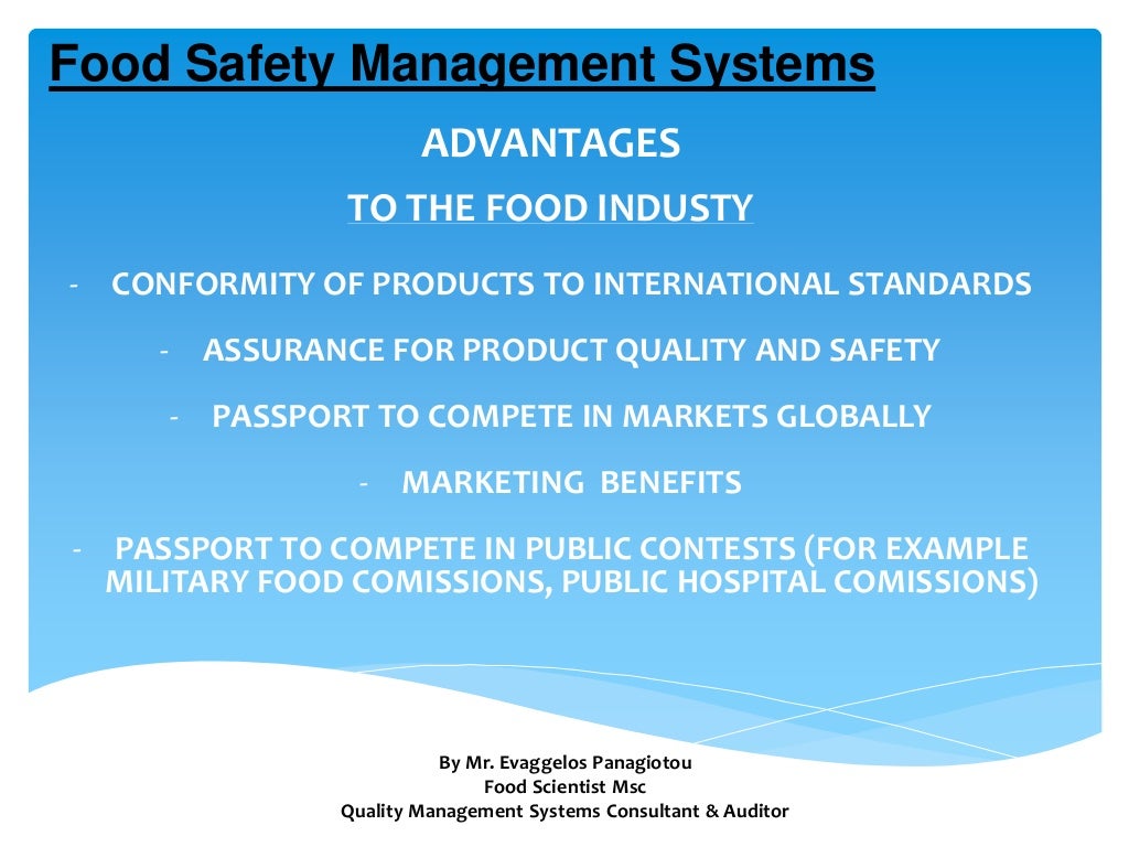 THE ROLE OF FOOD SAFETY MANAGEMENT SYSTEMS IN