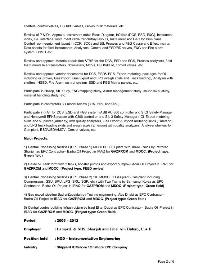 instrumentation and control engineer resume samples