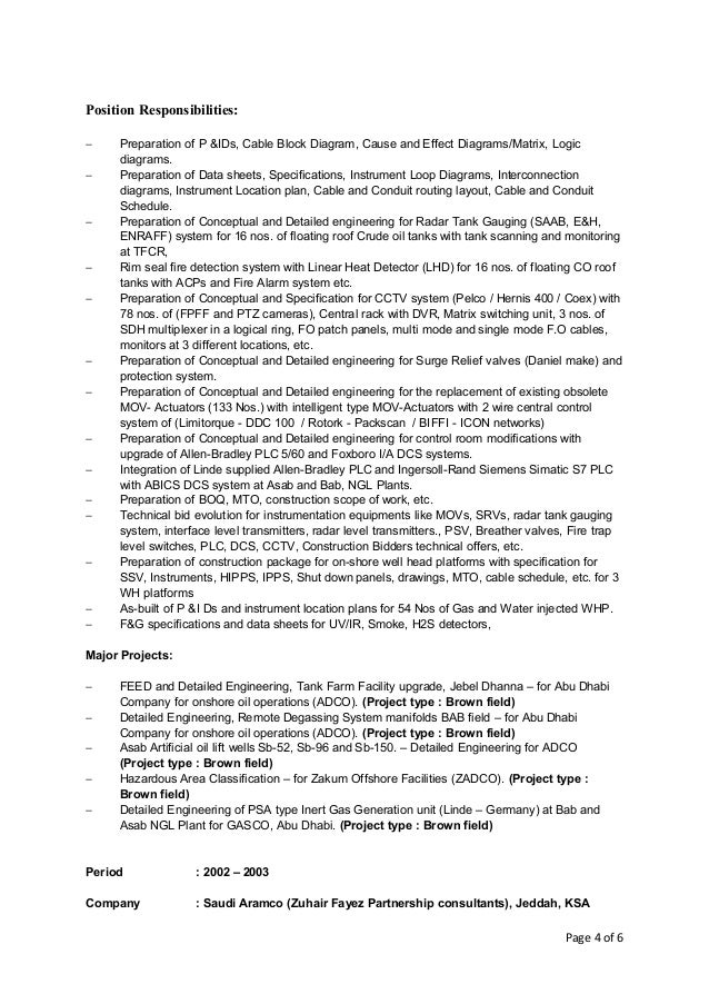 instrumentation and control engineer resume samples
