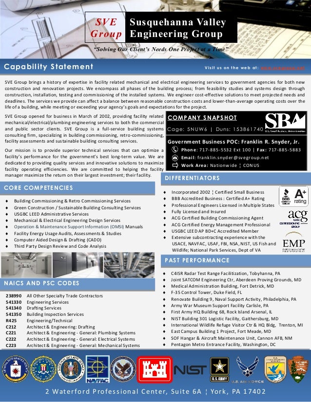 Susquehanna Valley Engineering Group Inc Capability Statement Capability Statement Template For Government Contractors