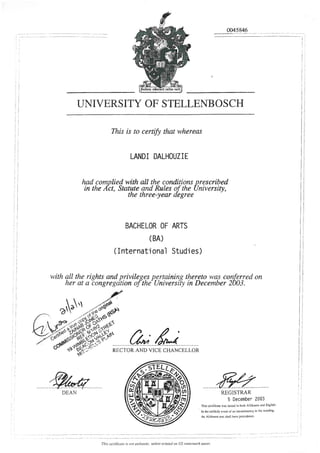 Certified copy of qualifications - L Dalhouzie