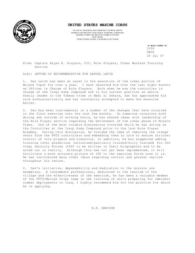 letter of recommendation from captain grayson doc marine corps letter of recommendation example