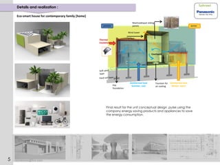 summer winter
Geothermal heat
Summer, cool
Geothermal heat
Winter, warmPile
foundation
Thermal
insulation
Courtyard
Wind tower
effect
Fountain for
air cooling
Mashraabiyyat sliding
panels
Eco-smart house for contemporary family [home]
Details and realization : Sahrawi
Final result for the unit conceptual design ,pulse using the
company energy saving products and appliances to save
the energy consumption.
reemkinani@live.com5
 