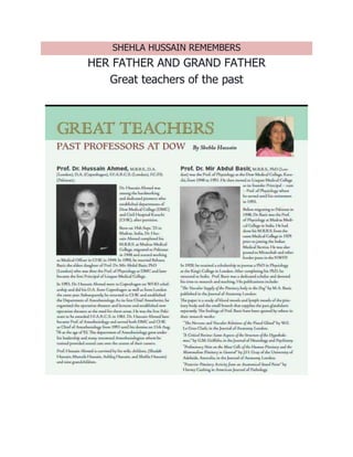 SHEHLA HUSSAIN REMEMBERS
HER FATHER AND GRAND FATHER
Great teachers of the past
 