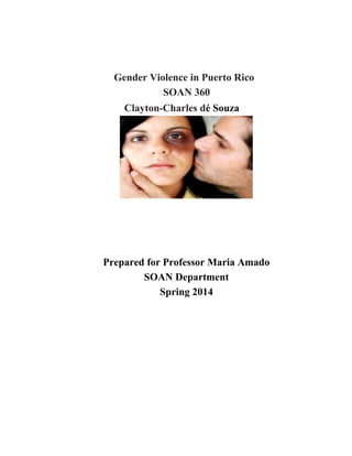 Gender Violence in Puerto Rico
SOAN 360
Clayton-Charles dé Souza
Prepared for Professor Maria Amado
SOAN Department
Spring 2014
 