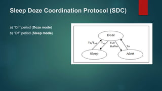 a) “On” period {Doze mode}
b) “Off” period {Sleep mode}
Sleep Doze Coordination Protocol (SDC)
 