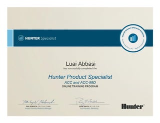 Luai Abbasi
Hunter Product Specialist
ACC and ACC-99D
HUNTER
BIL
HunterIn
dust
 