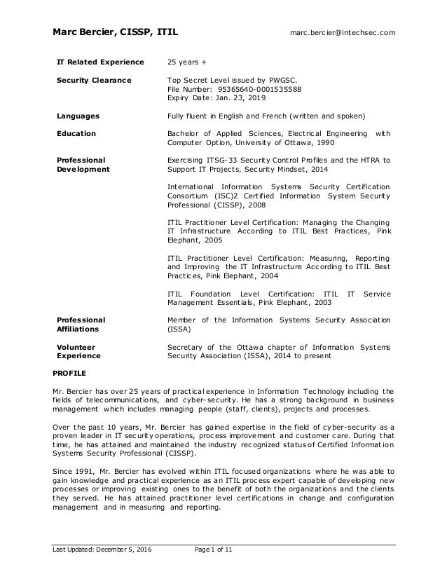 resume marc bercier long computer security resume