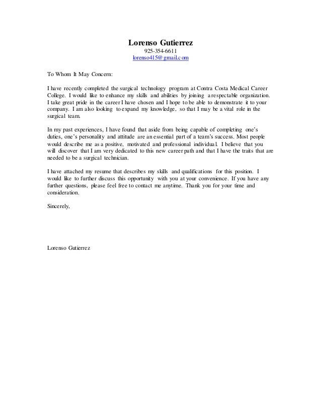 lorenso resume 2015 letter of recommendation for surgical technician