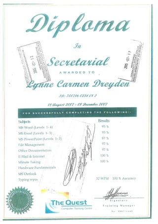 Lynne Certificates