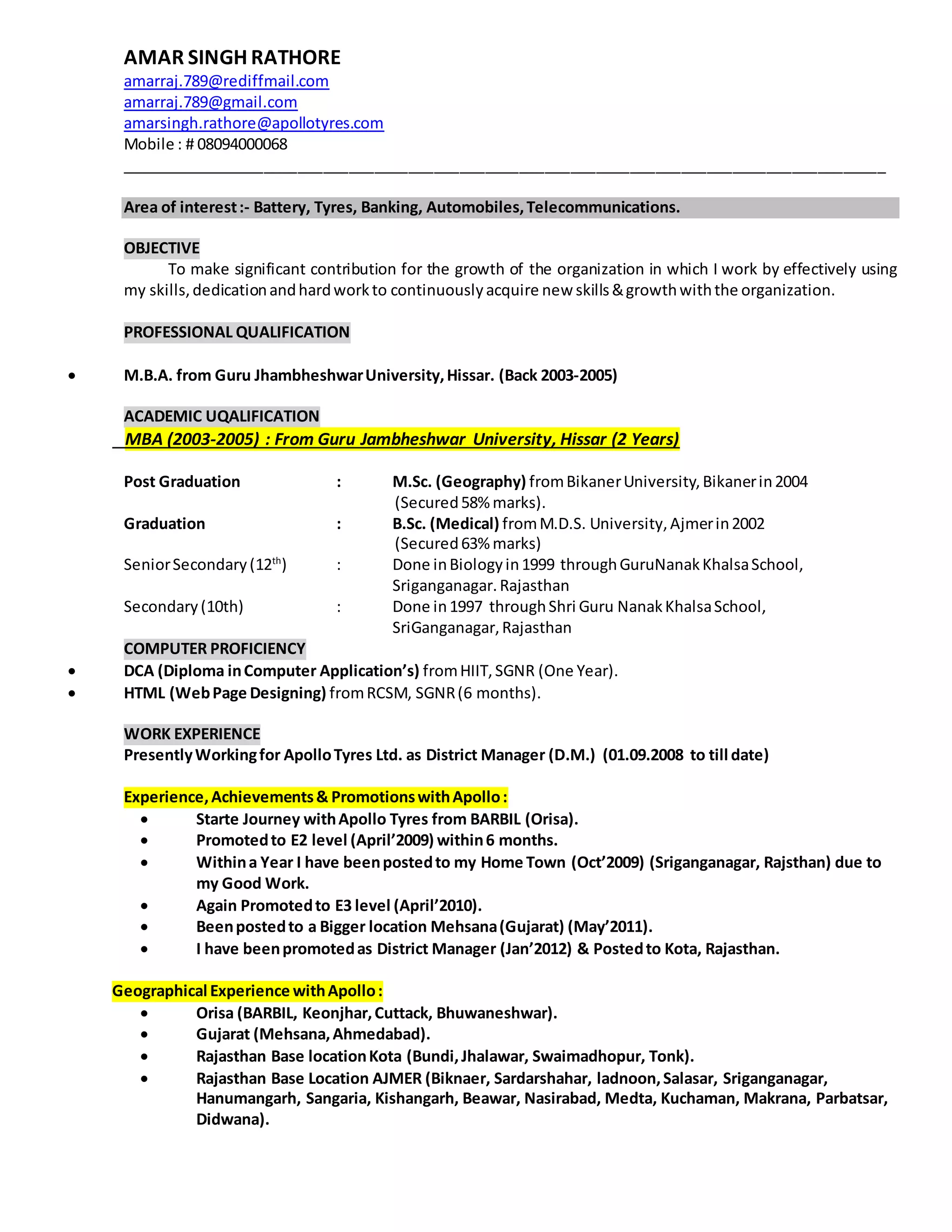 RESUME - Amar Singh Rathore (New) | DOCX