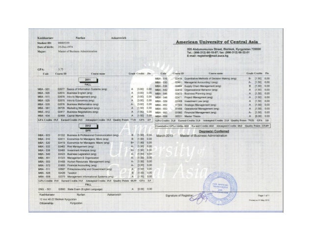 MBA Transcript