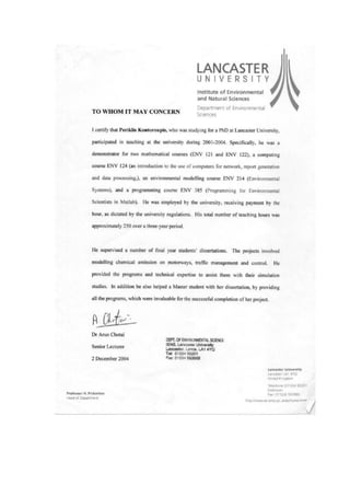 Letter of duties and responsibilities (Lancaster University)