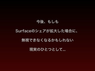 今後、もしも 
Surfaceのシェアが拡大した場合に、 
無視できなくなるかもしれない 
現実のひとつとして...
 