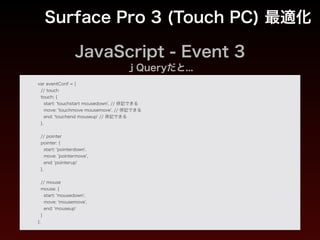 Surface Pro 3 
(Touch PC)
最適化
JavaScript - Event
 