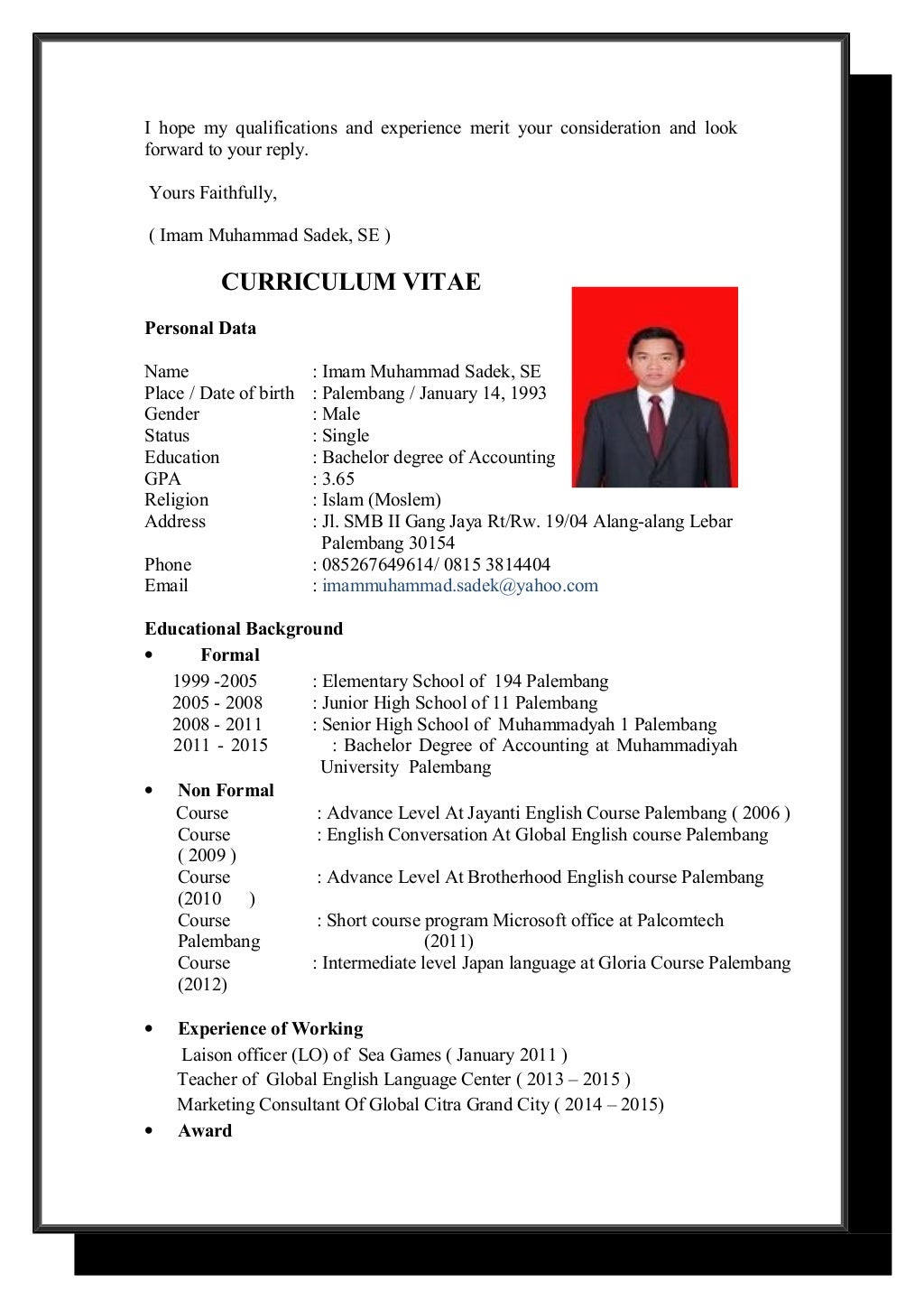 application letter and cv TERBARU
