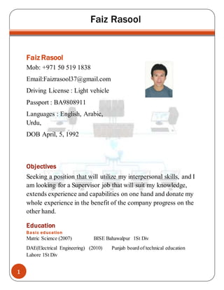 Oc Faiz Rasool Faiz Rasool CV | DOCX
