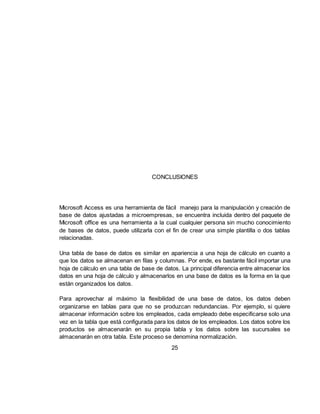 25
BIBLIOGRAFÍA
http://www.aulaclic.es/access-2013/index.htm
http://www.perucontable.com/softwarecontable/erp-soft/
http://normasicontec.org/descargar-plantilla-en-word-con-normas-icontec/
https://support.office.com/es-es/article/Conceptos-b%C3%A1sicos-de-bases-de-
datos-2c57449a-4232-44bd-b090-ef01058ed1f1?ui=es-ES&rs=es-ES&ad=ES
:
 